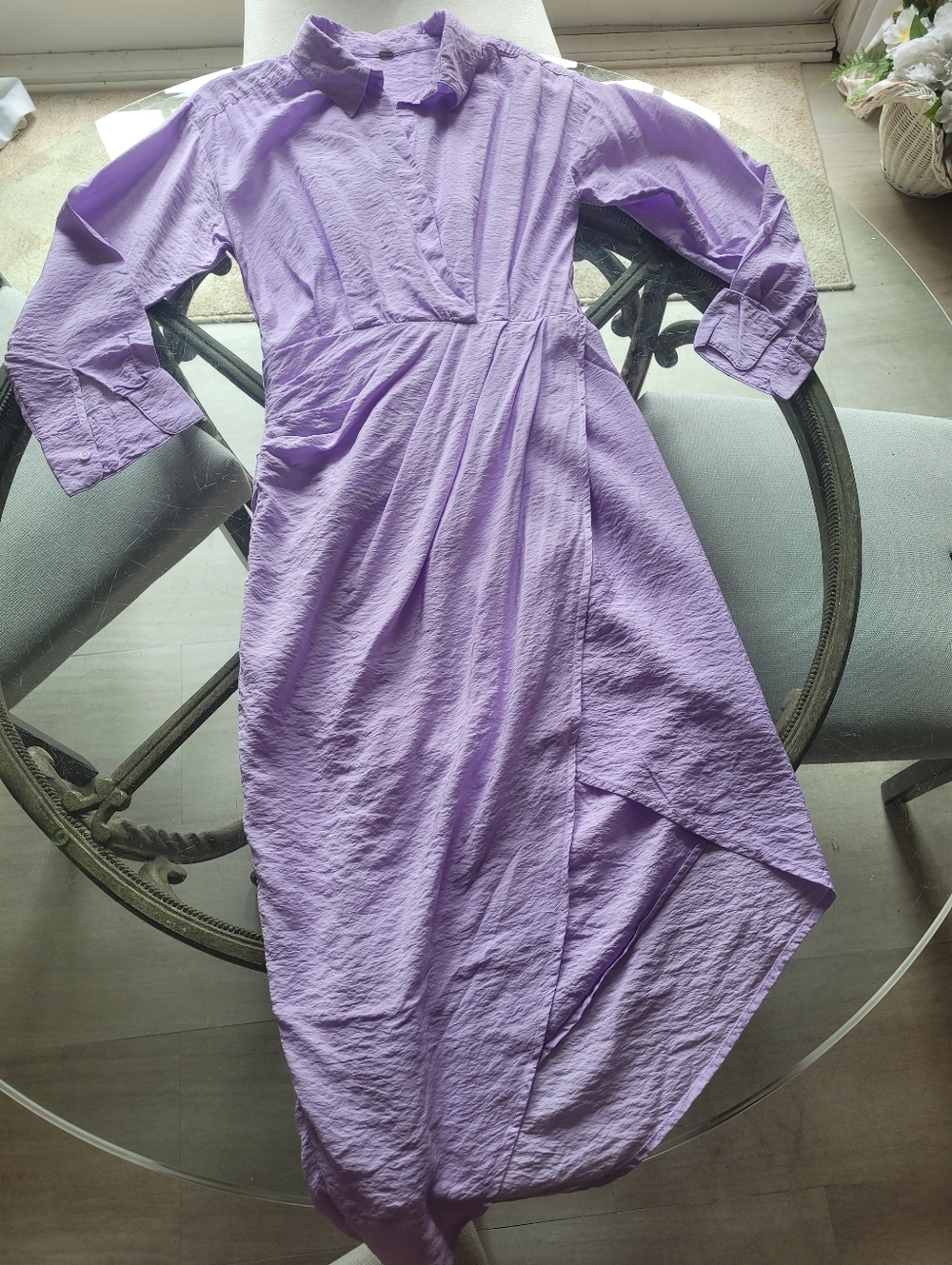 Young Fabulous & Broke Lavender Faux Wrap Midi Shirt Dress Small